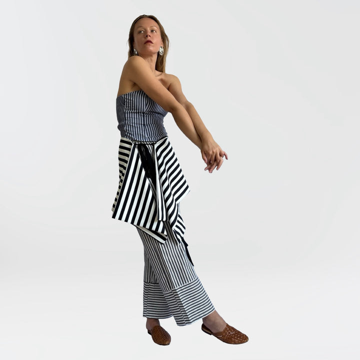 Striped multi-wear top or apron skirt layer