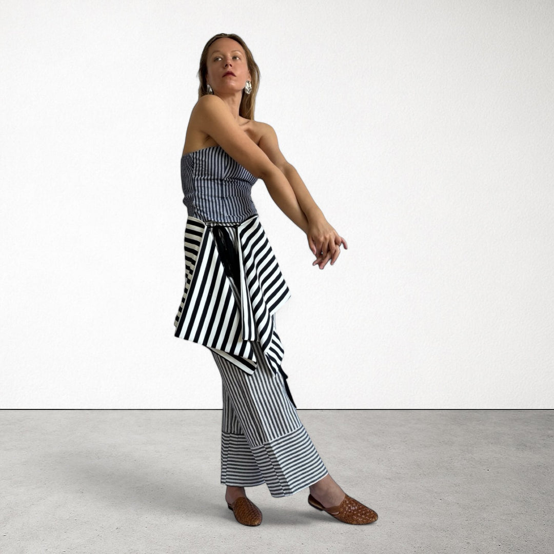 Striped multi-wear top or apron skirt layer