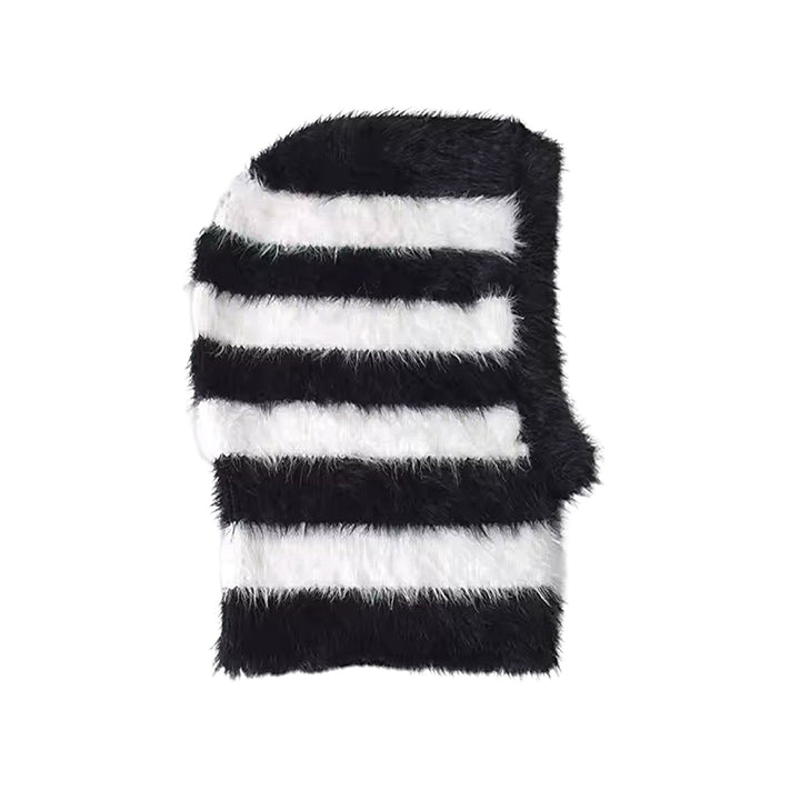 Striped Black and White Striped Fuzzy Balaclava