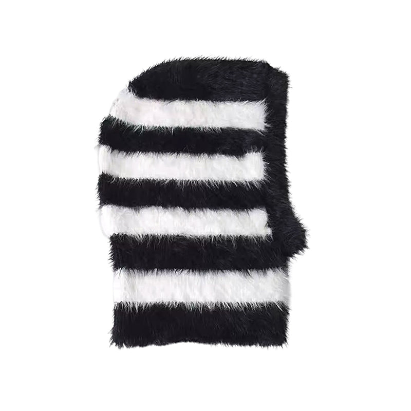Striped Black And White Striped Fuzzy Balaclava