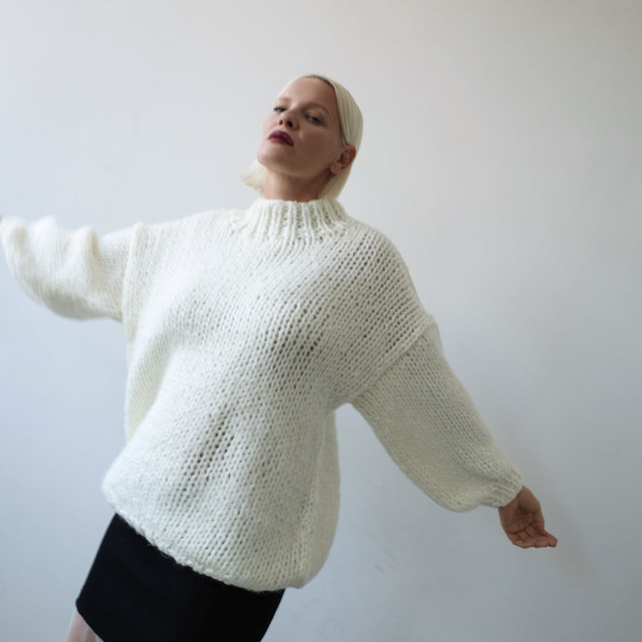 Beige wool chunky knit oversized jumper