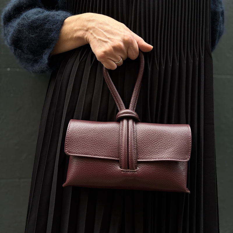 Burgundy Leather Loop Clutch Bag