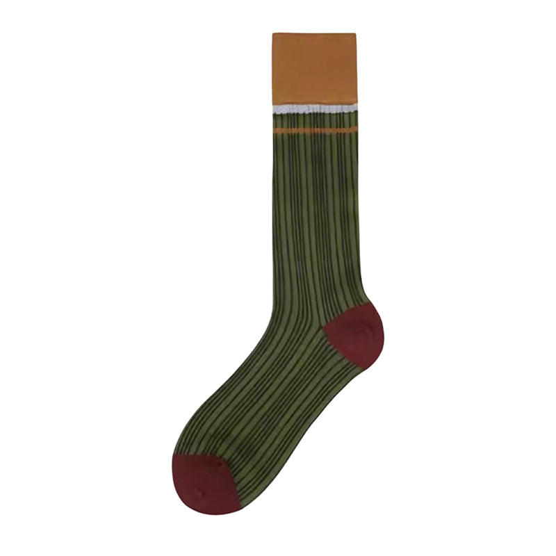 Color Block Green Orange Thin Socks