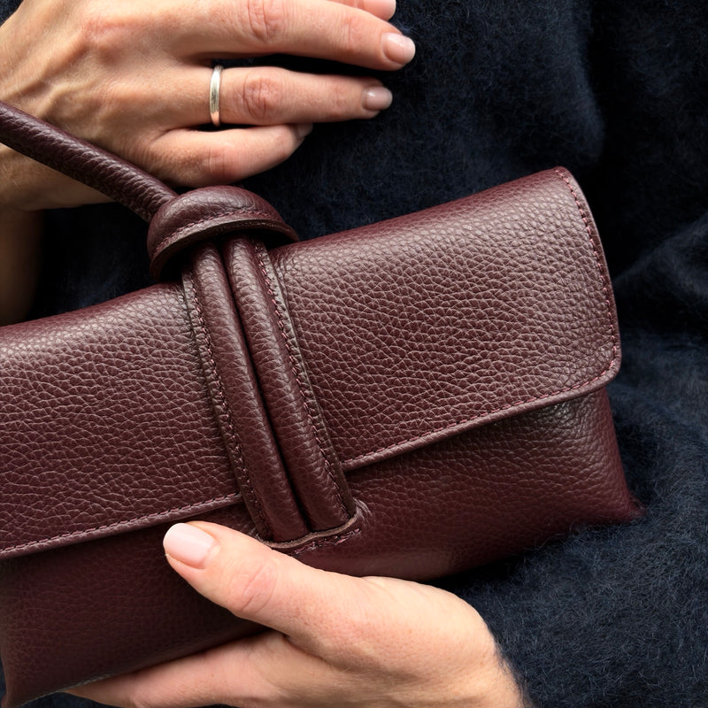 Burgundy Leather Loop Clutch Bag