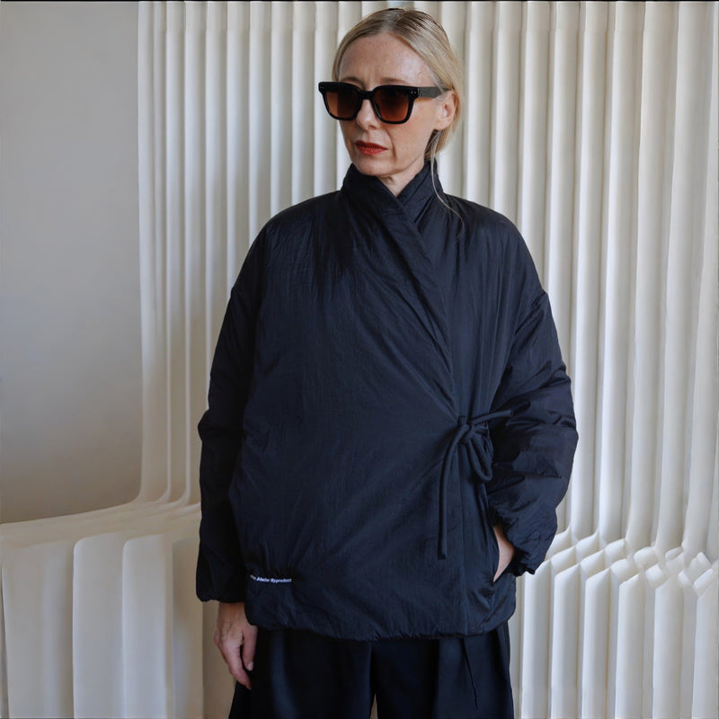 Black Quilted Wrap Kimono Jacket