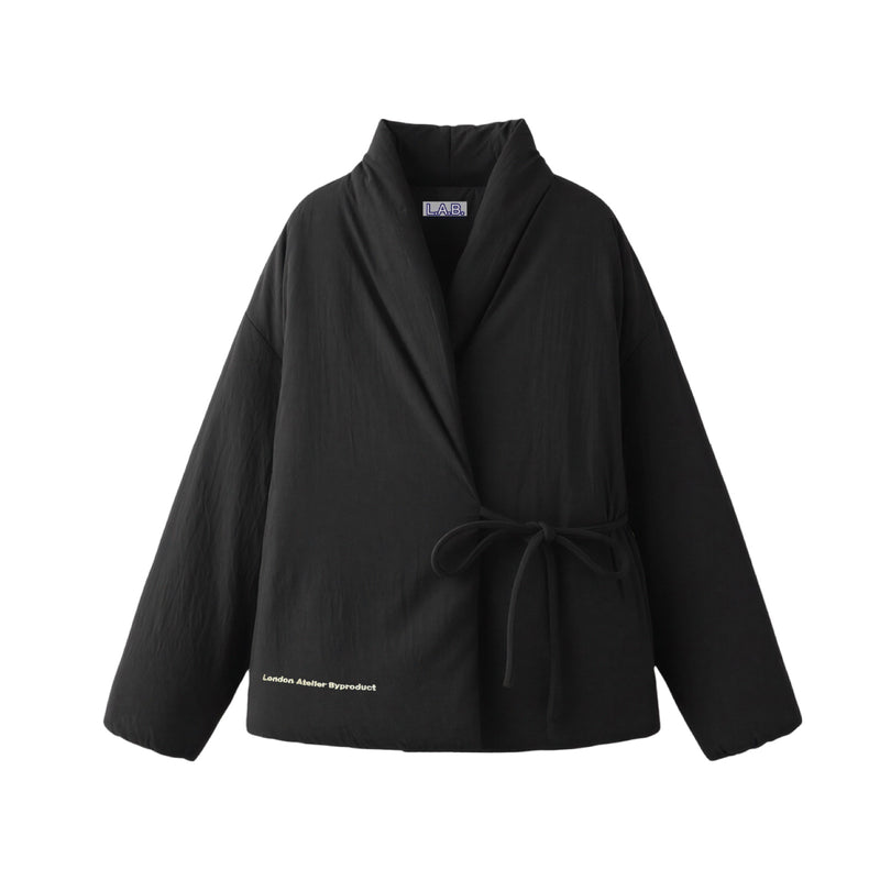 Black Quilted Wrap Kimono Jacket