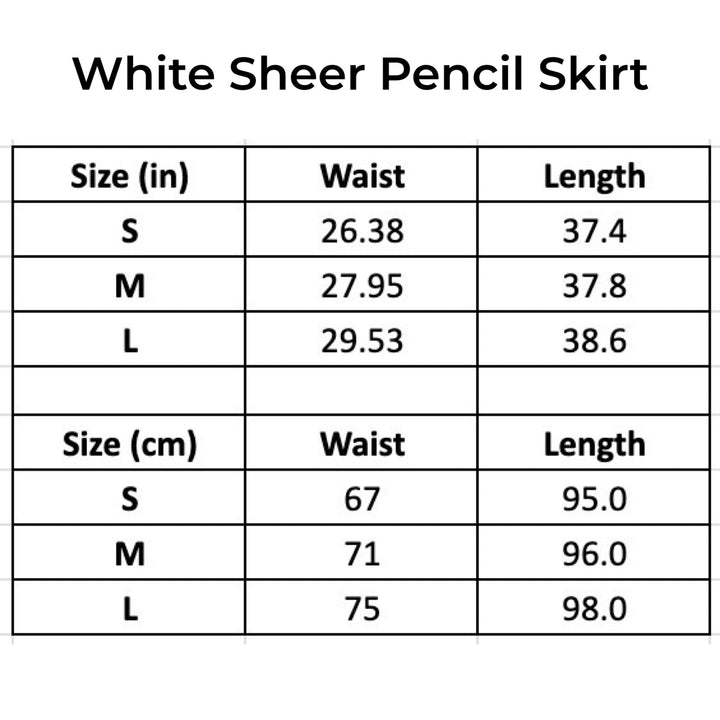White Sheer Pencil Skirt With Black Embroidery