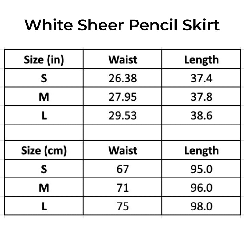 White Sheer Pencil Skirt With Black Embroidery