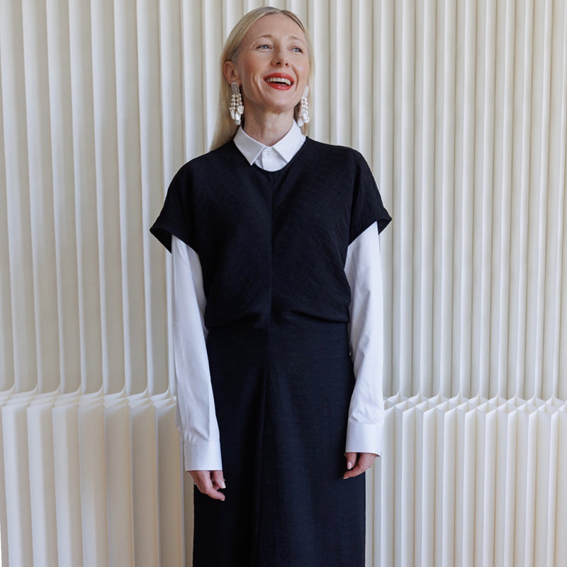 Black Crinkled A Line Dress