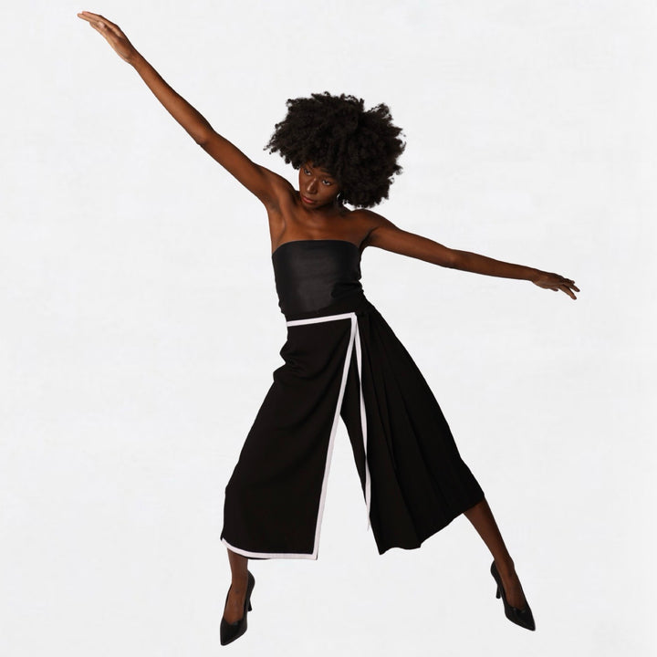 Black asymmetrical culottes with wrap detail