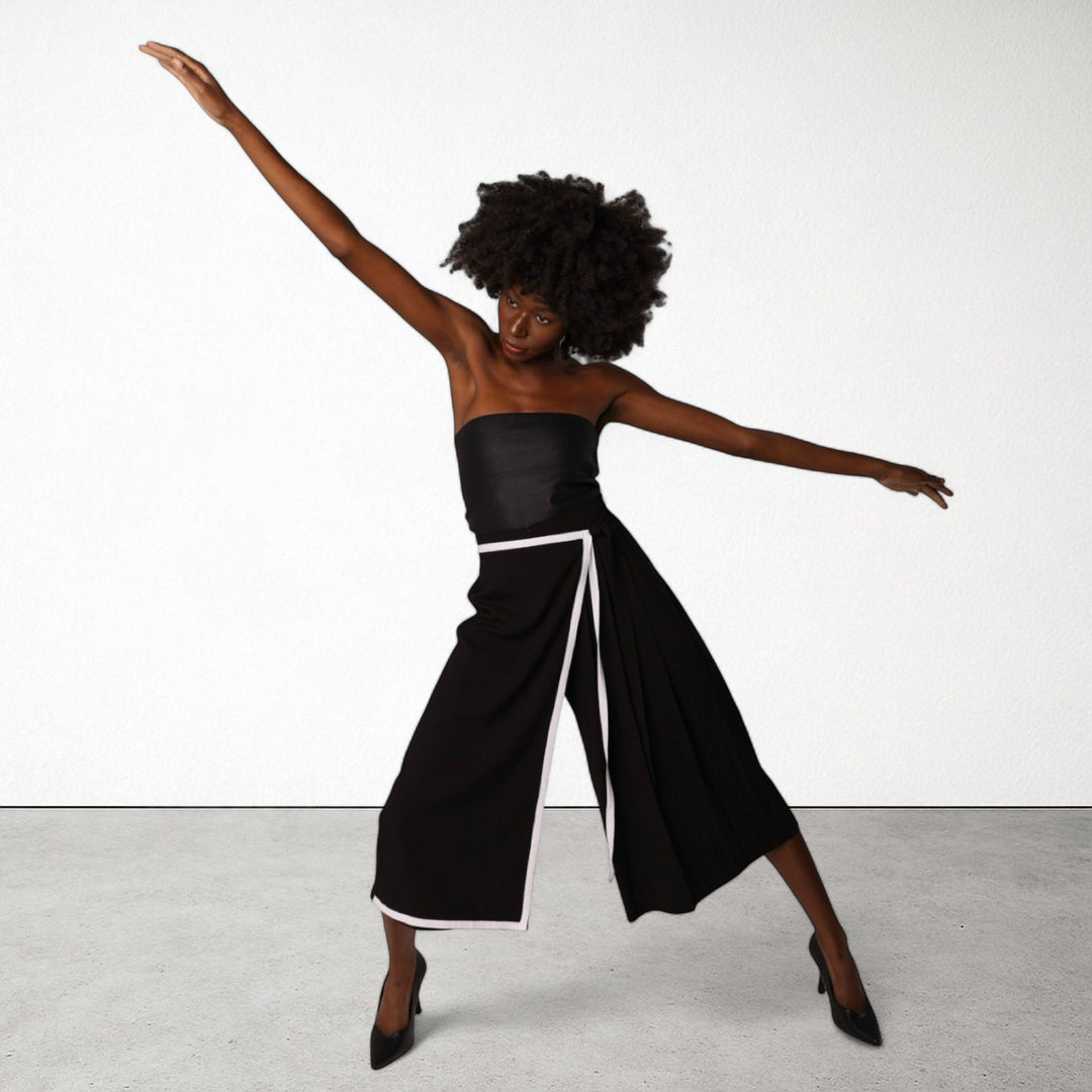 Black asymmetrical culottes with wrap detail
