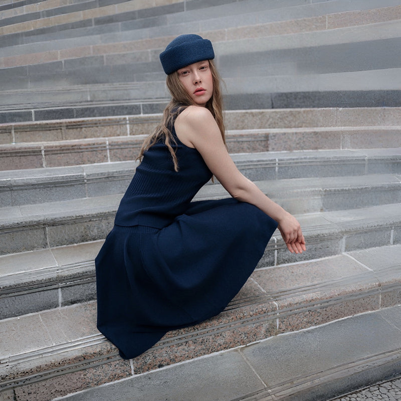 Navy Straw Pillbox Hat