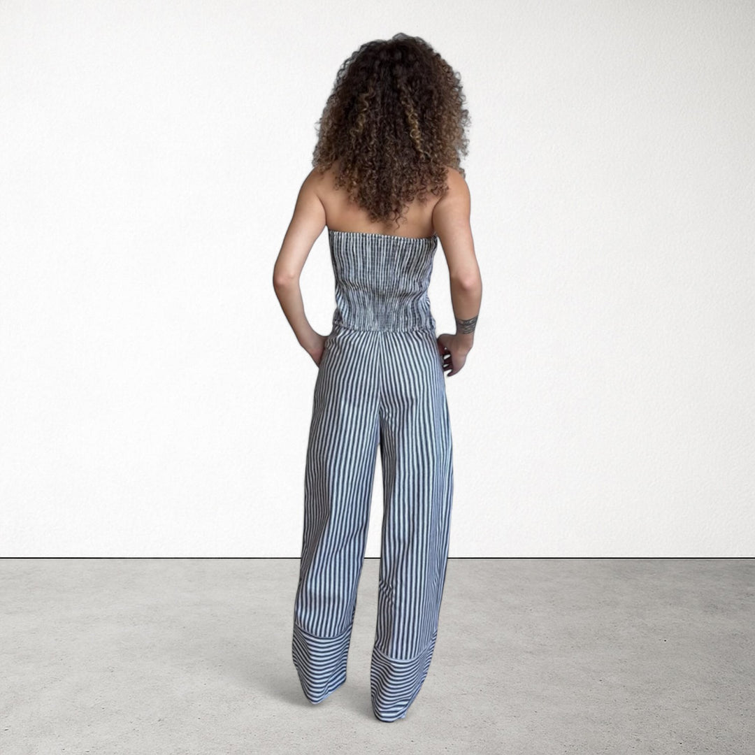 Black White Striped Wide Leg Trousers