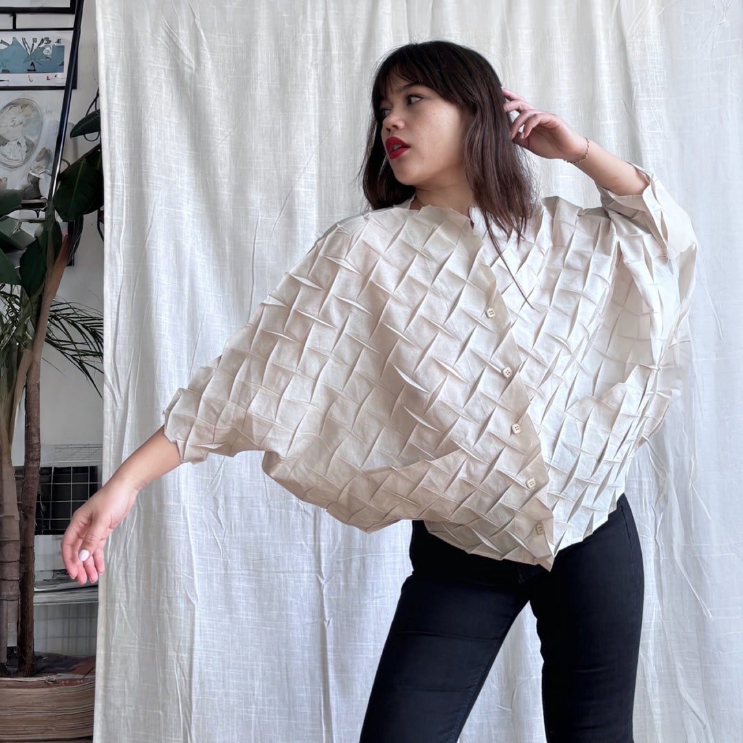 Cream Chevron Pleated Blouse