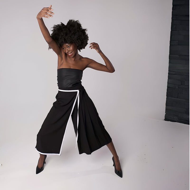 Black Asymmetrical Culottes Trousers With Wrap Detail