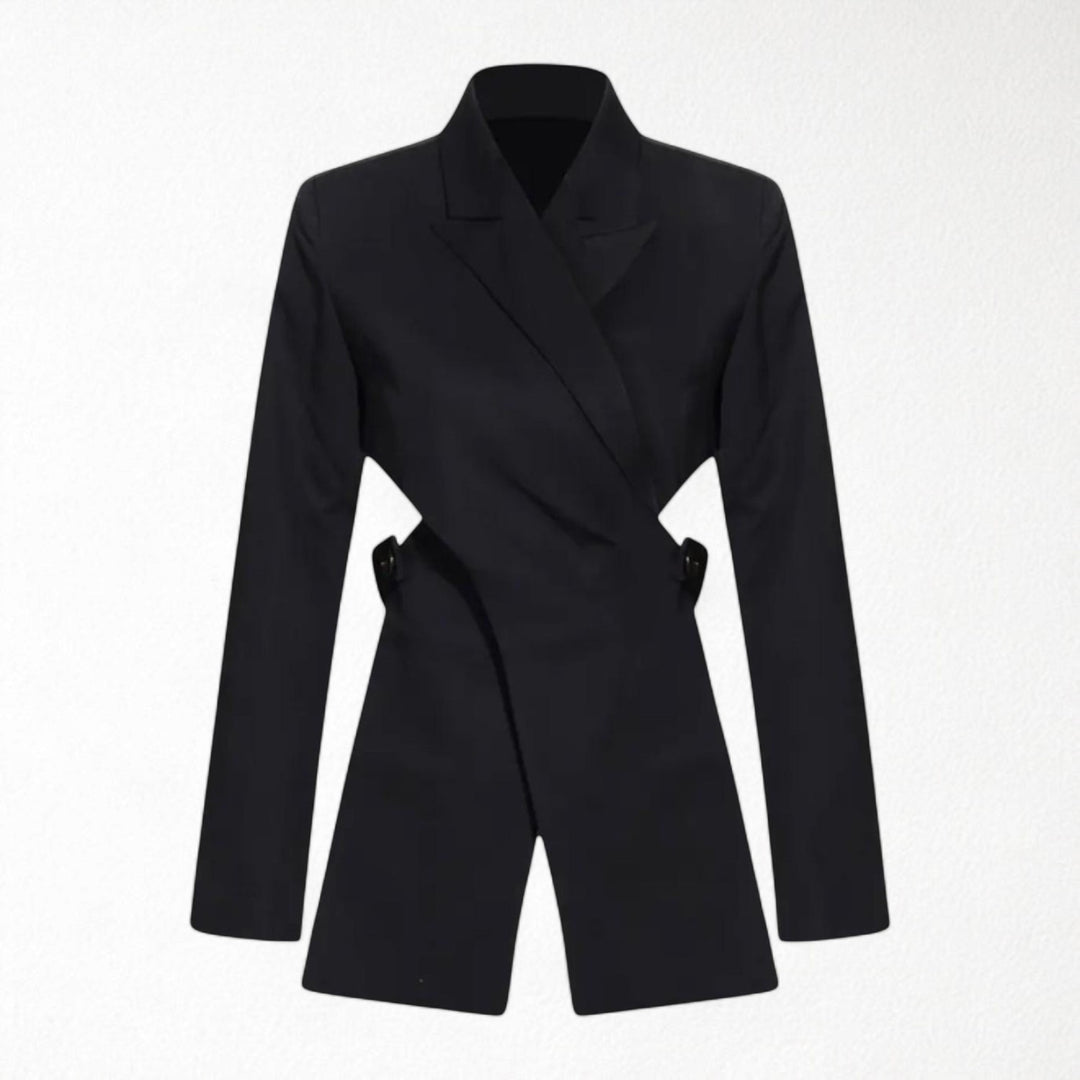 Reworked black blazer with wrap detail and cut out back
