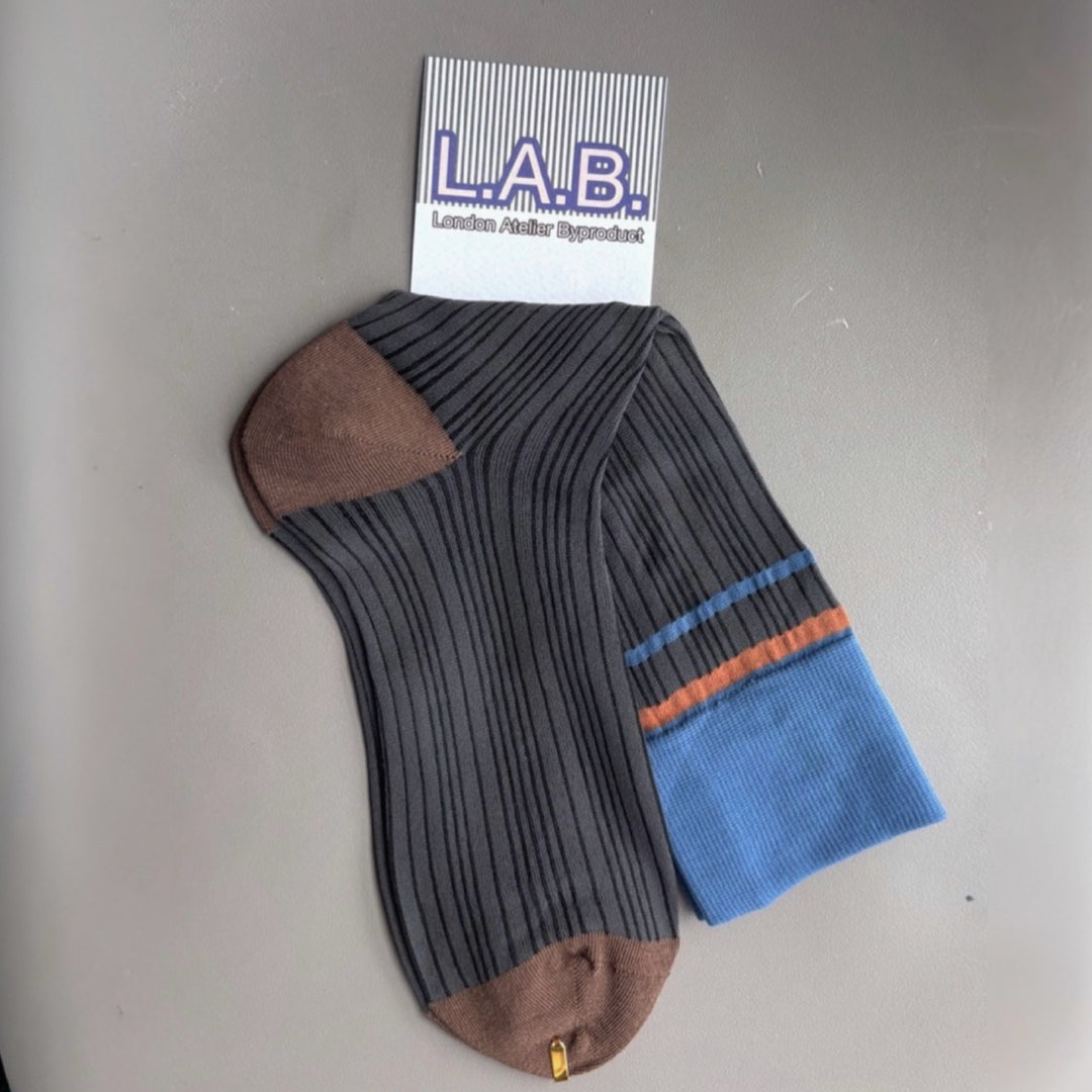 Color Block Brown Blue Thin Socks