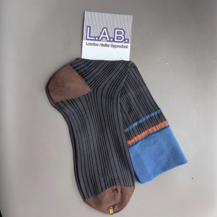 Color Block Brown Blue Thin Socks