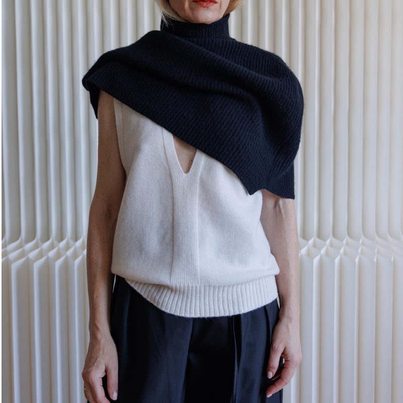 Black Wool High Neck Cape Shawl