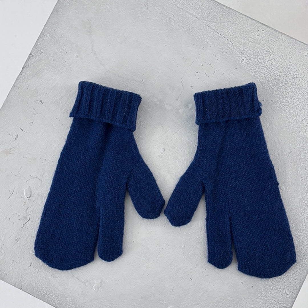 Blue Soft Two Finger Knitted Mitten Gloves