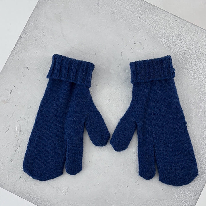 Blue Soft Two Finger Knitted Mitten Gloves