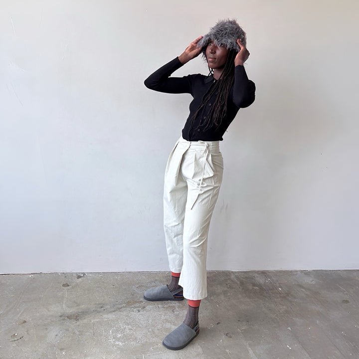Light grey technical culottes with wrap detail