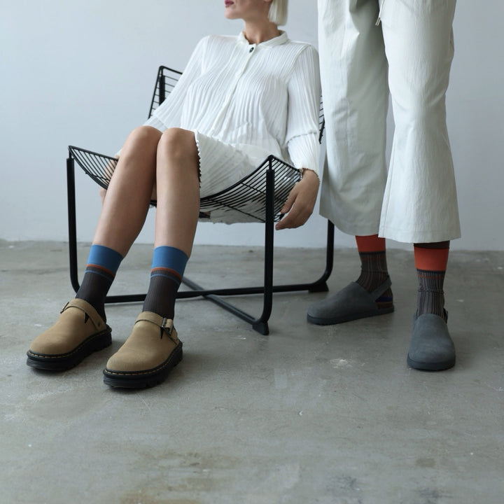 Color Block Brown Orange Thin Socks