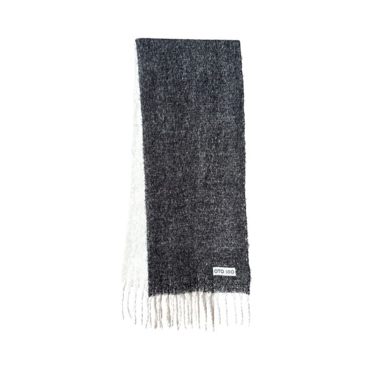 Wool Blend Grey Beige Two Tone Large Shawl