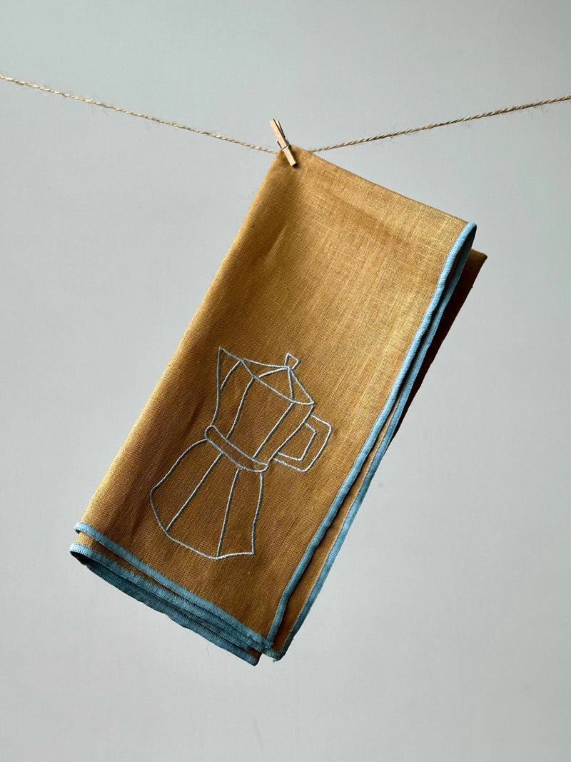 MÆGEN Set of Two Linen Blend Napkins Cafetiere Embroidery