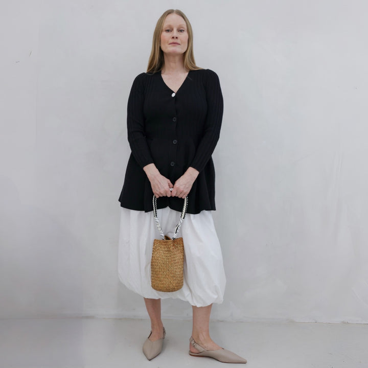 Black Knitted Peplum Cardigan