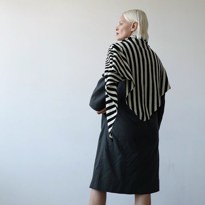 Striped Wool Large Triangle Knitted Scarf
