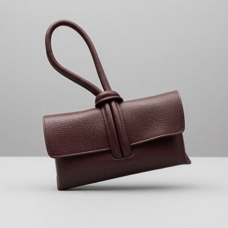 Burgundy Leather Loop Clutch Bag