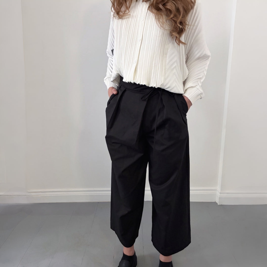 Black Technical Culottes With Wrap Detail