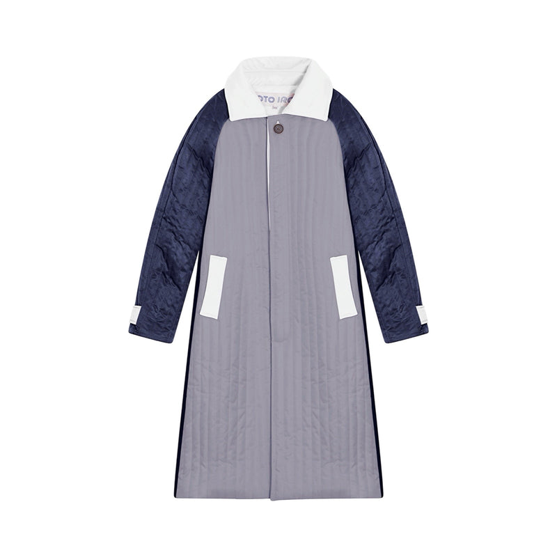 Grey Navy White Patchwork Colour Block Quilt Long Jacket