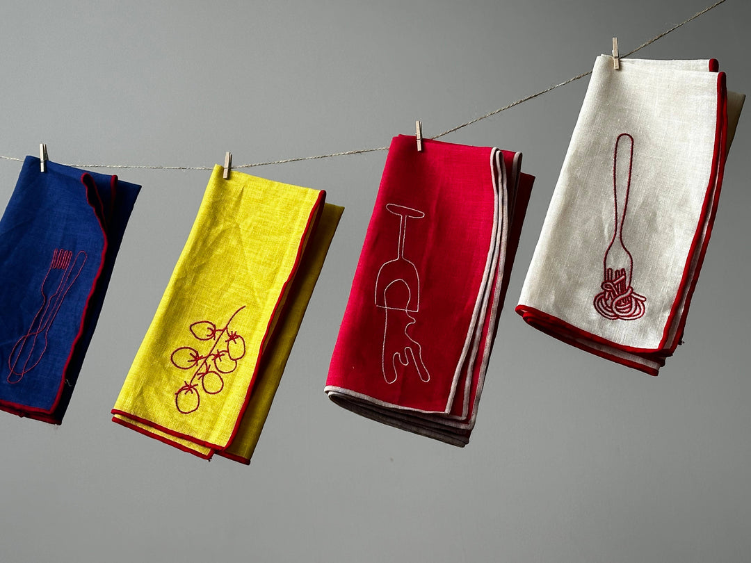 Linen Blend Napkins - Spaghetti Embroidery (Set of 2)