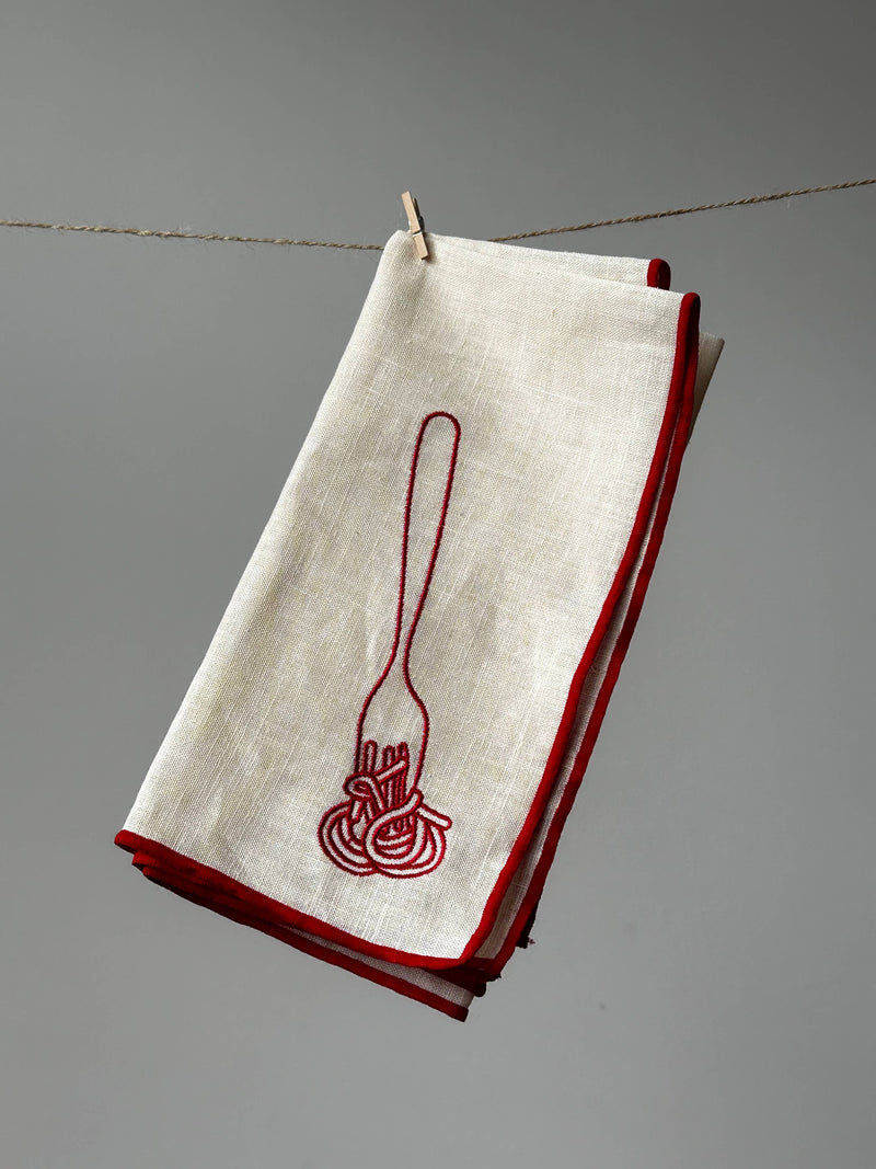 MÆGEN Set of Two Linen Blend Napkins Spaghetti Embroidery