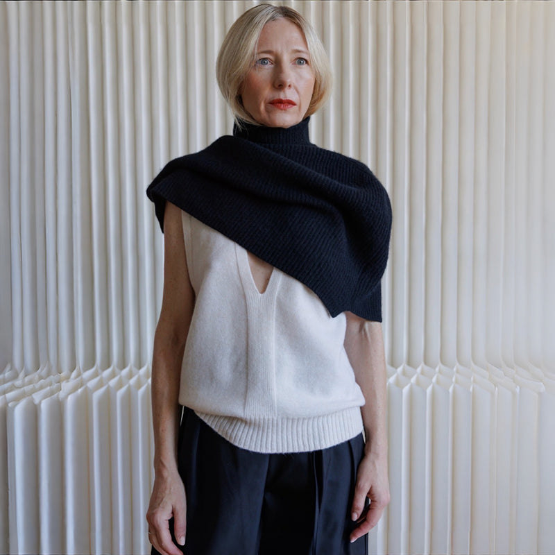 Black Wool High Neck Cape Shawl