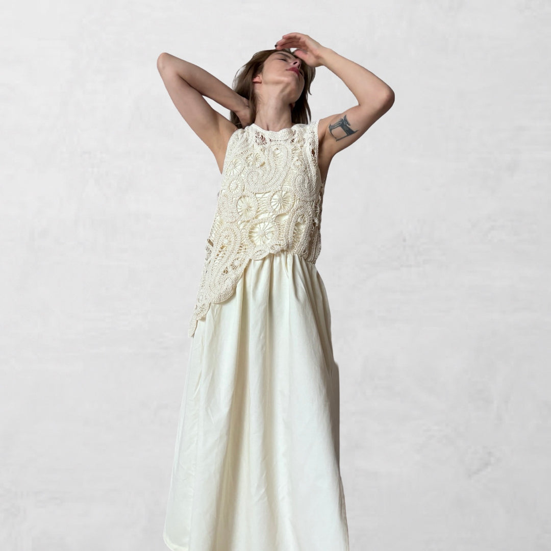 Cream crochet maxi cotton dress