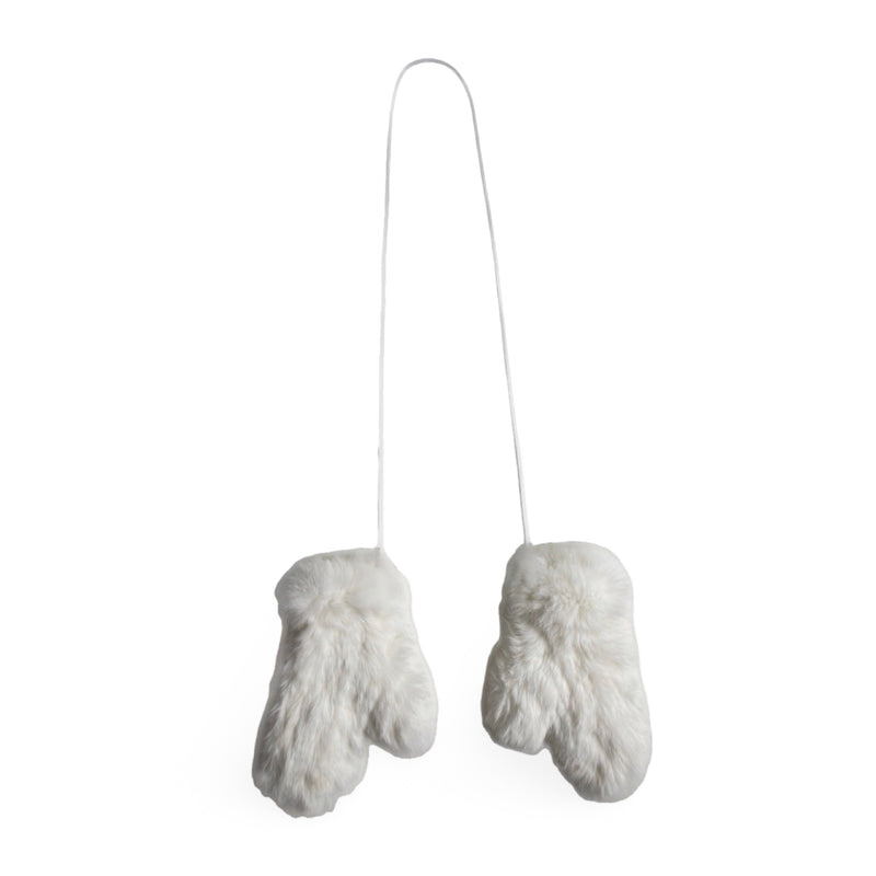 White Fur Mittens With Cord
