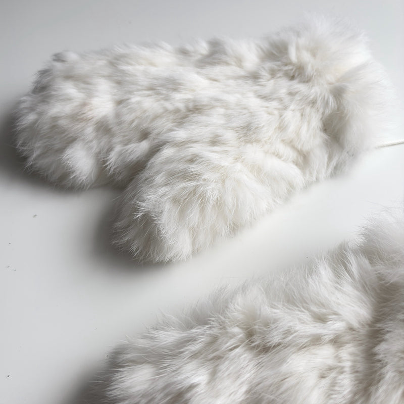 White Fur Mittens With Cord