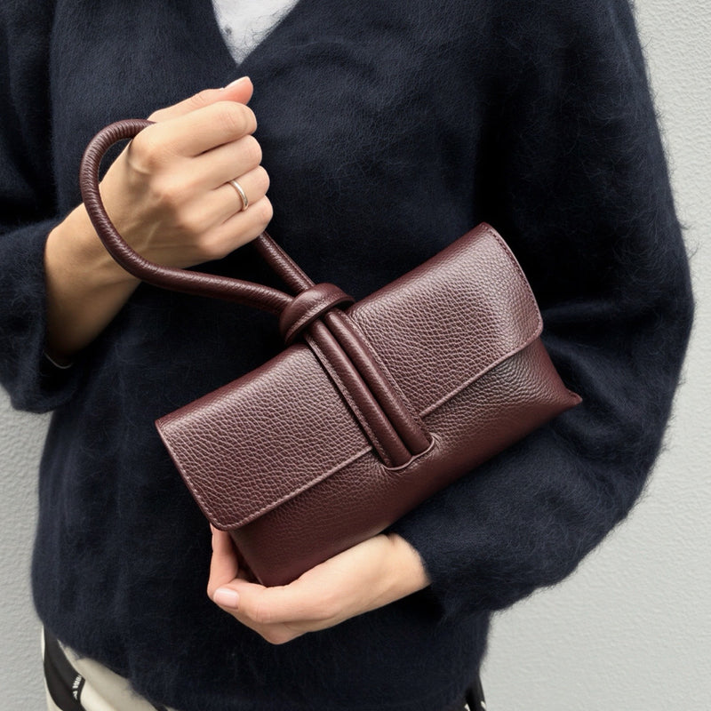 Burgundy Leather Loop Clutch Bag