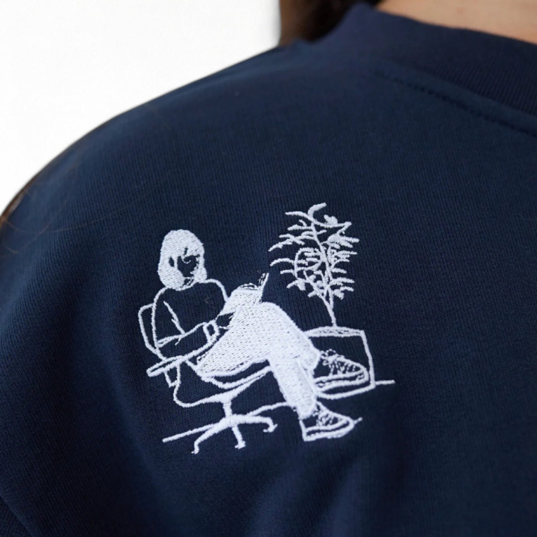 Navy heavyweight jumper with people embroidery