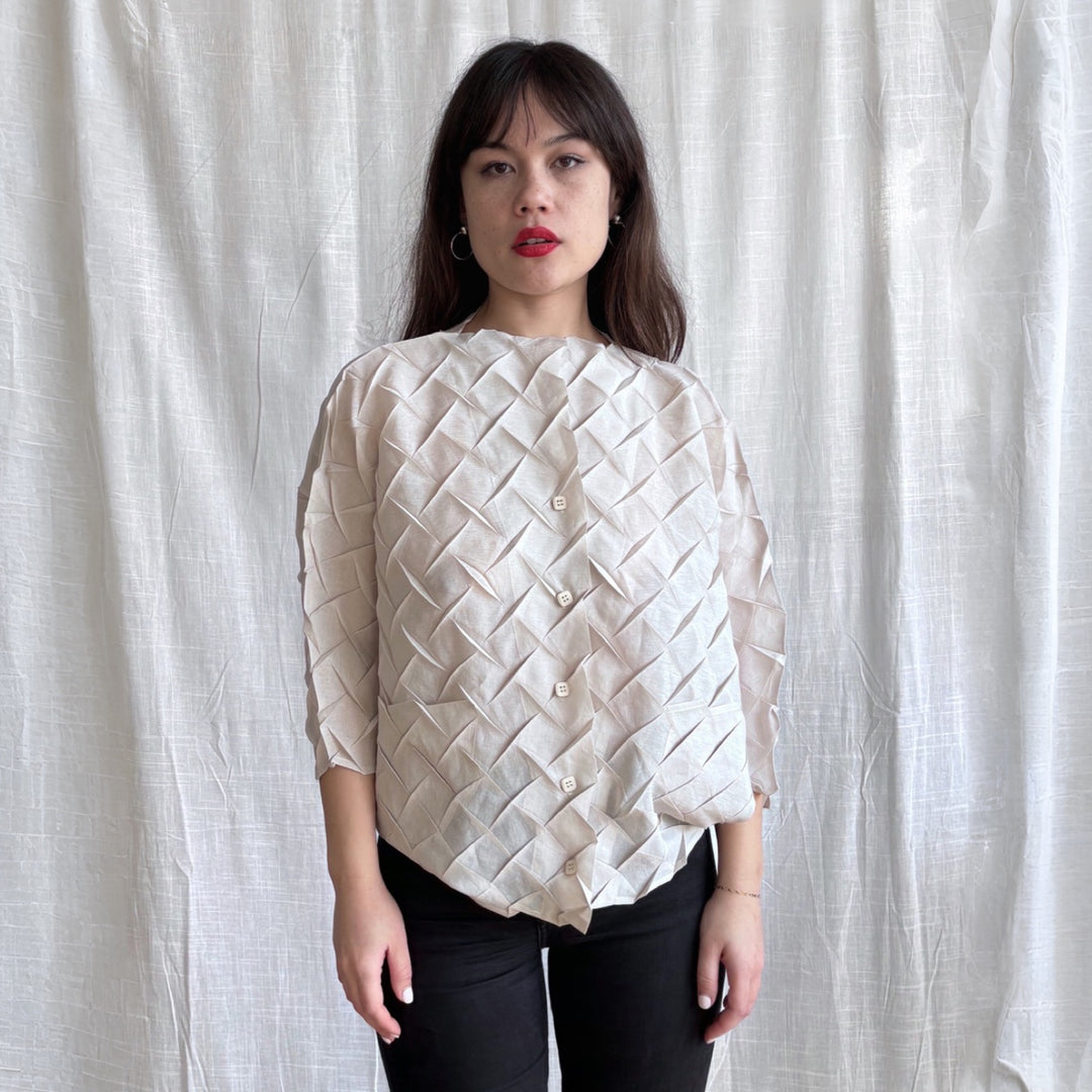 Cream Chevron Pleated Blouse