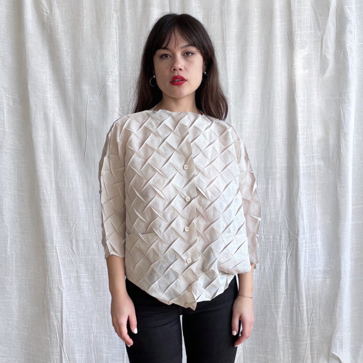 Cream Chevron Pleated Blouse