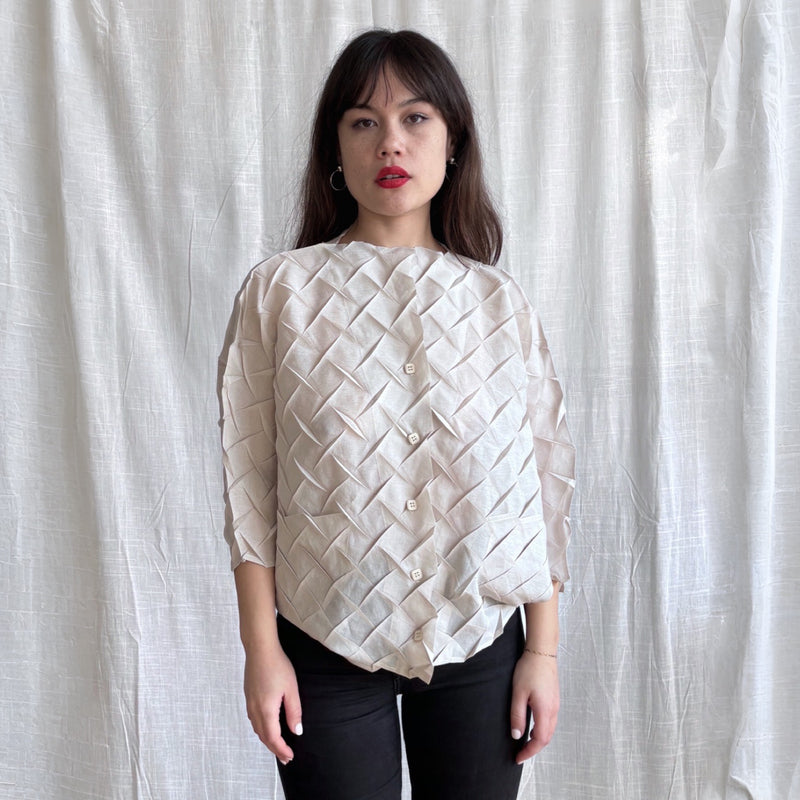 Cream Chevron Pleated Blouse