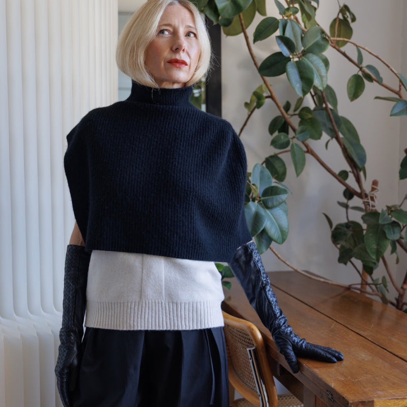 Black Wool High Neck Cape Shawl