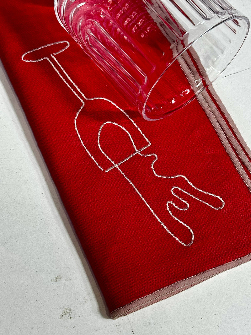 MÆGEN Set of Two Linen Blend Napkins Wine Embroidery