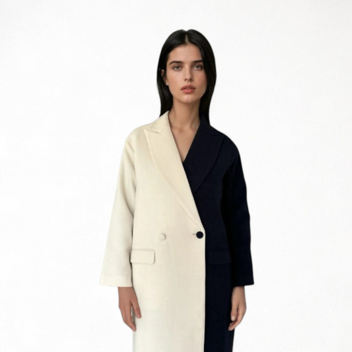 Navy And White Wool Double Breasted Trench Coat