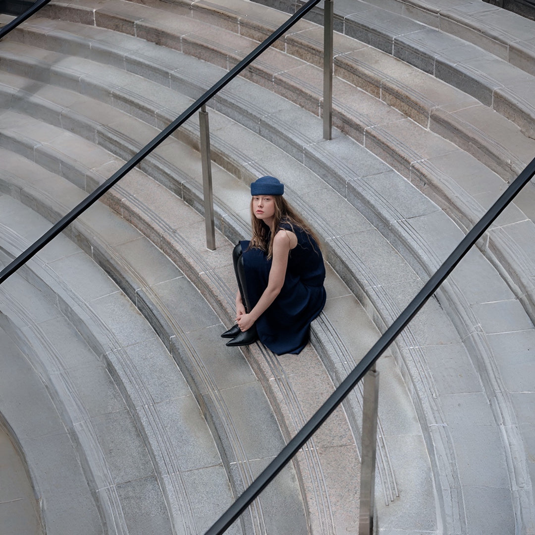 Navy Straw Pillbox Hat