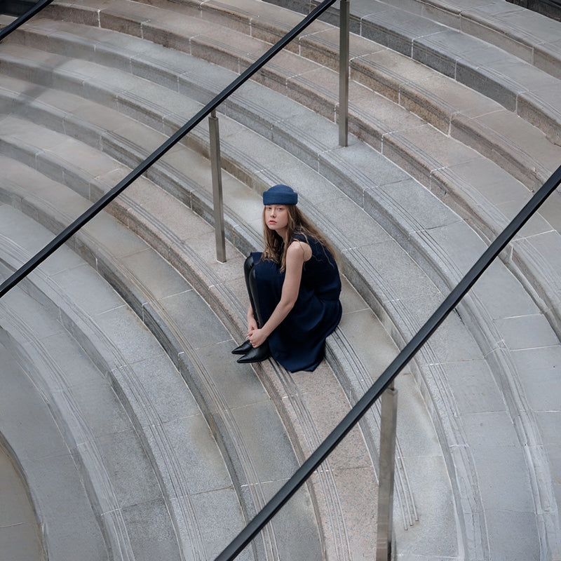 Navy Straw Pillbox Hat